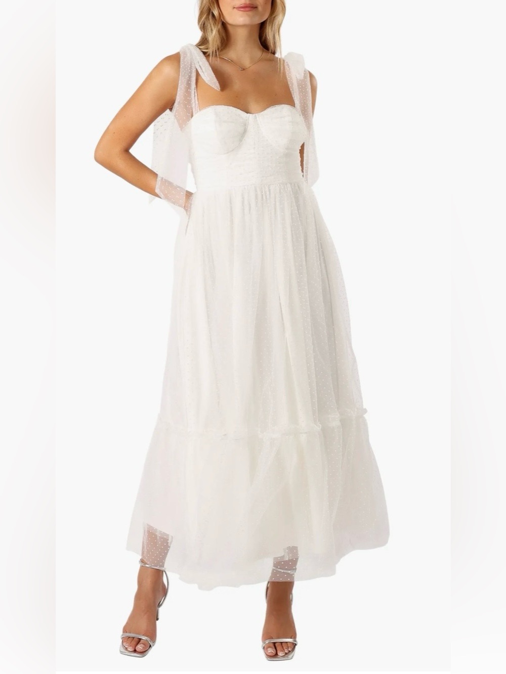 Petal & Pup off white Floret bow strap sweetheart neck maxi dress